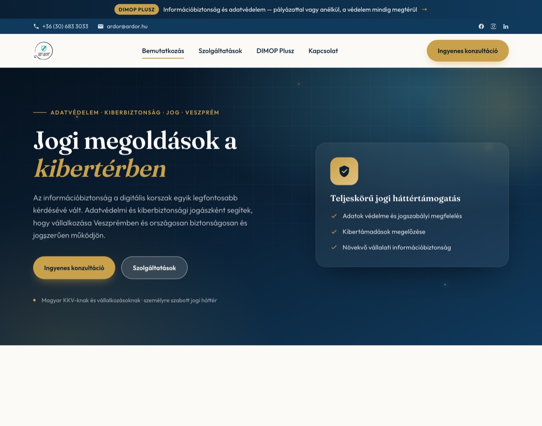 Az ardor.hu weboldal főoldala – Felker System által készített weboldal